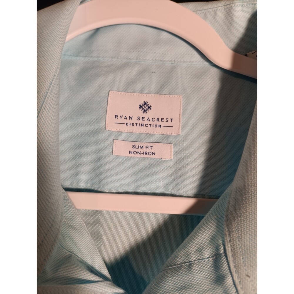 Ryan Seacrest Distinction Men’s Slim Non Iron Dress Shirt 17.5 36/37 Light Blue - Picture 2 of 4